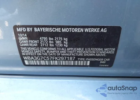 2015 BMW 328I xDrive z USA, uszkodzony, nr VIN WBA3G7C57FK297187